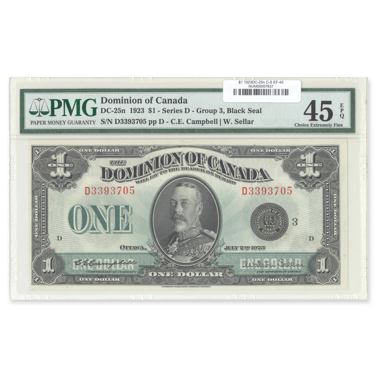 $1 1923 DC-25n Campbell-Sellar Prefix D PMG EF-45