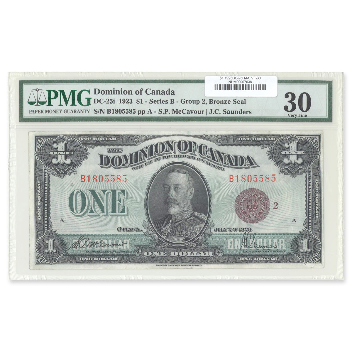 $1 1923 DC-25i McCavour-Saunders Prefix B PMG VF-30
