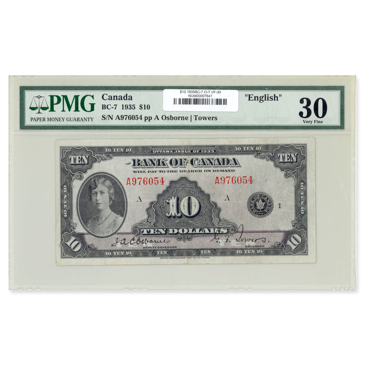 $10 1935 BC-7 Osborne-Towers Prefix A PMG VF-30