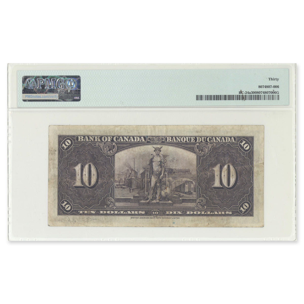 $10 1937 BC-24a Osborne-Towers Prefix A/D PMG VF-30