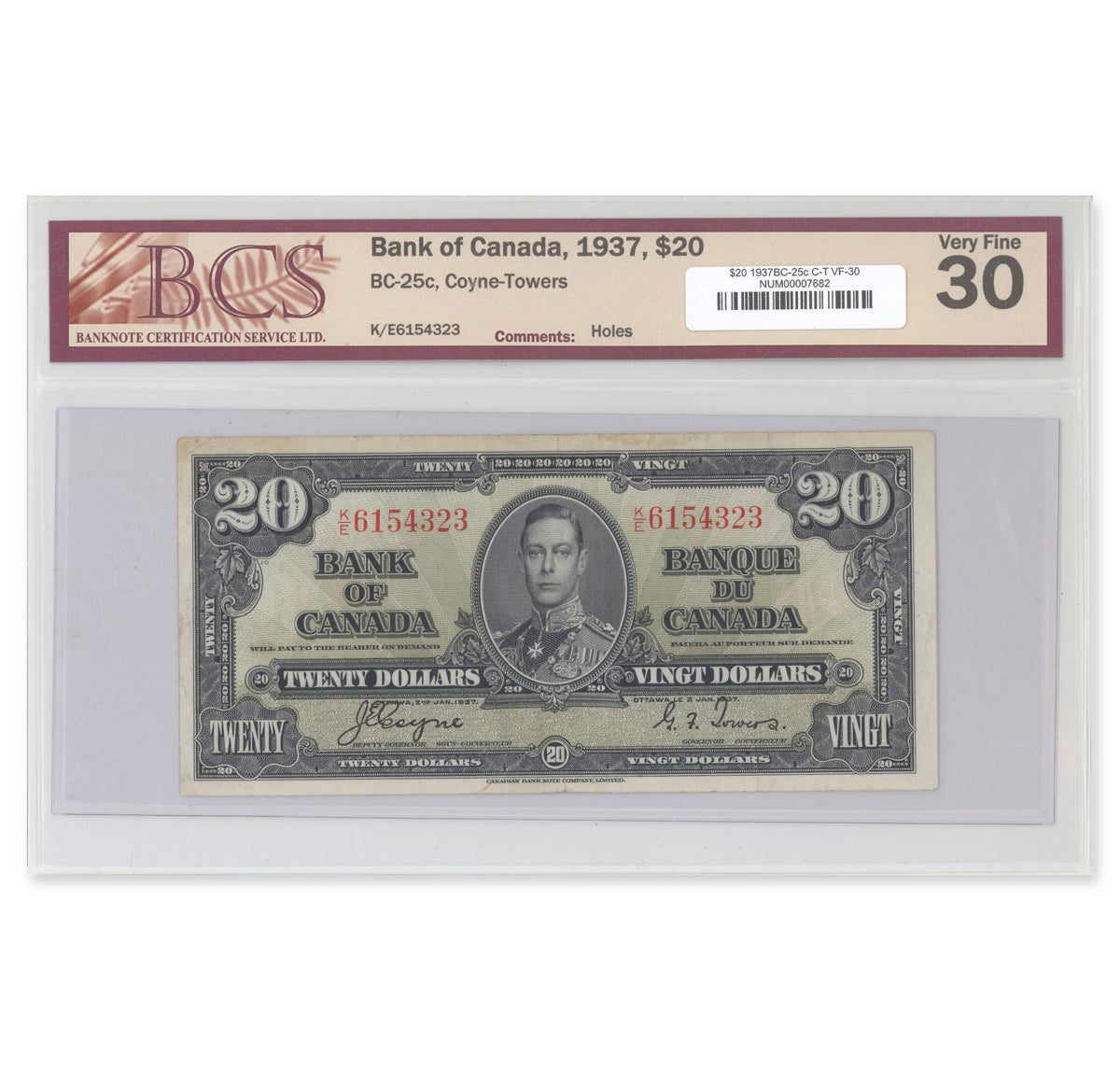 $20 1937 BC-25c Coyne-Towers Prefix K/E BCS VF-30