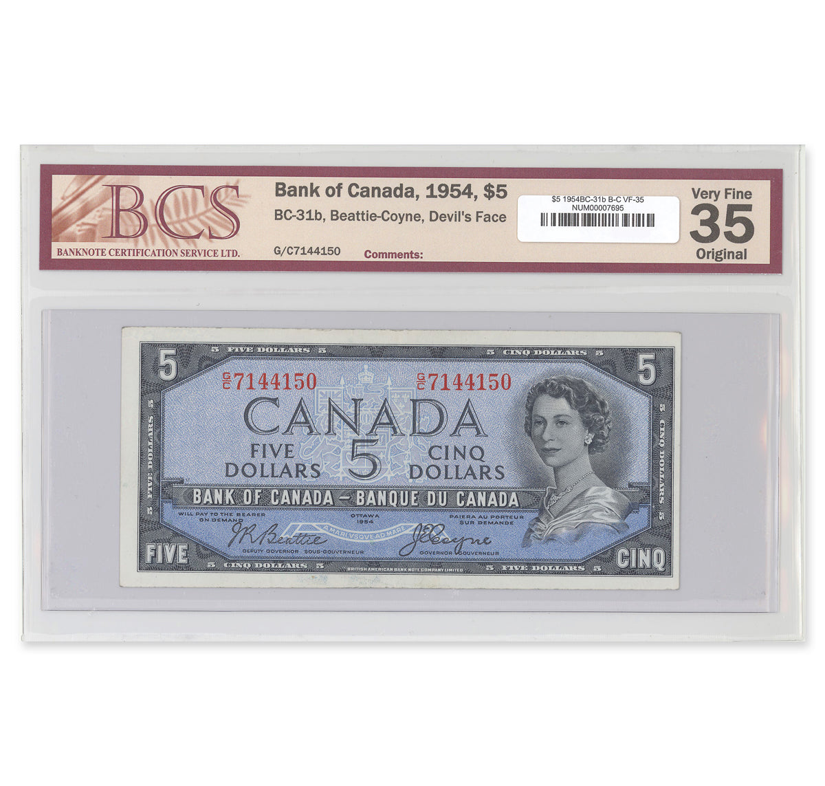$5 1954 Devil's Face Series BC-31b Beattie-Coyne Prefix G/C BCS VF-35
