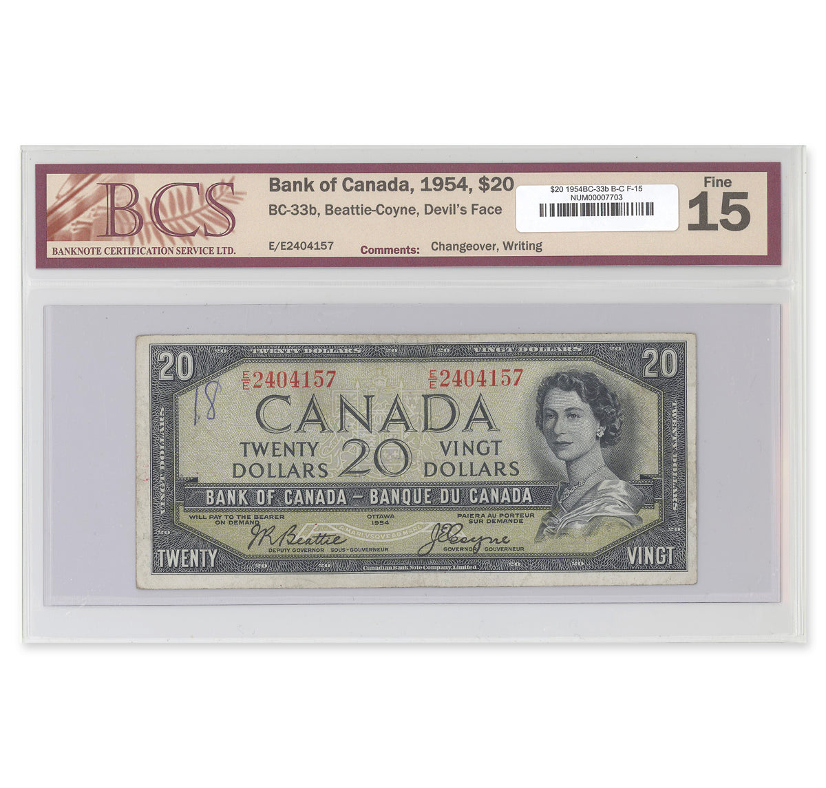 $20 1954 Devil's Face Series BC-33b Beattie-Coyne Prefix E/E BCS F-15