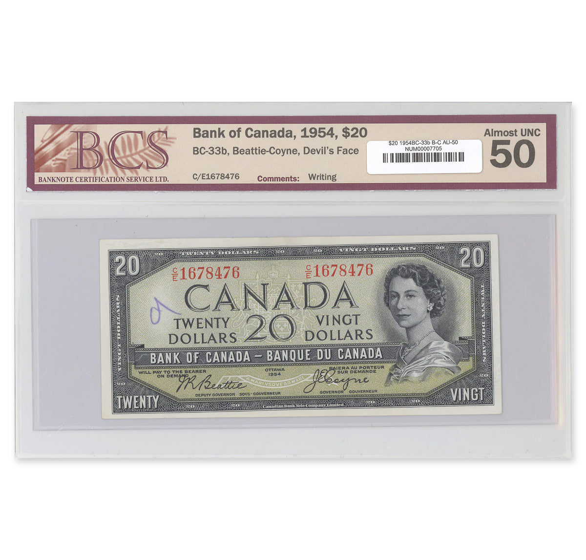 $20 1954 Devil's Face Series BC-33b Beattie-Coyne Prefix C/E BCS AU-50