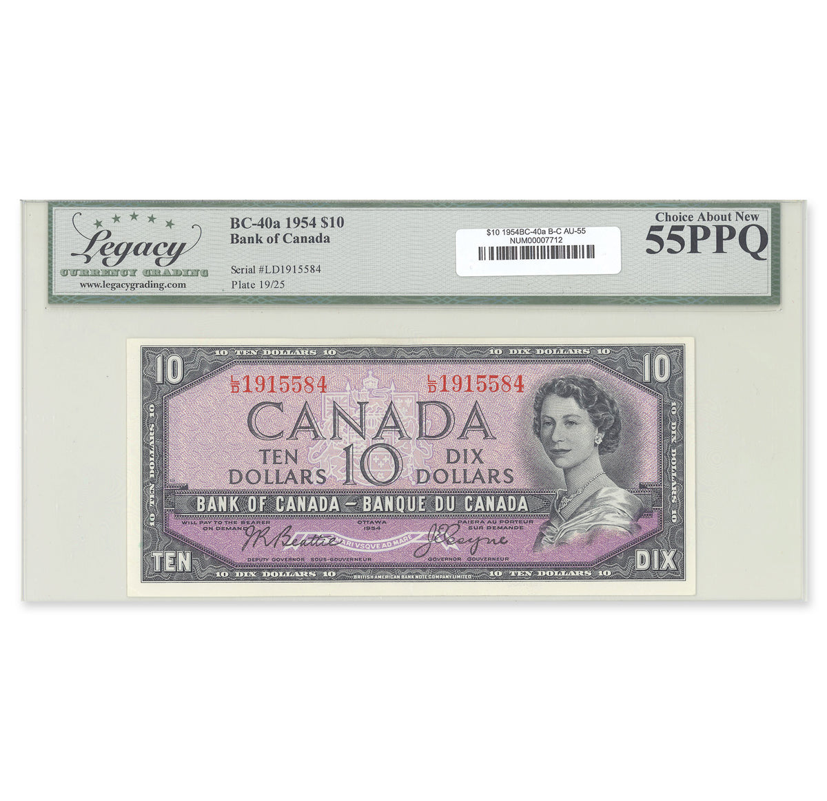 $10 1954 Modified Series BC-40a Beattie-Coyne Prefix L/D Legacy AU-55