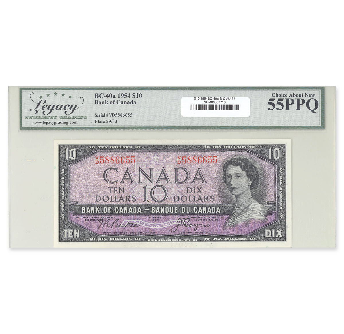 $10 1954 Modified Series BC-40a Beattie-Coyne Prefix V/D Legacy AU-55