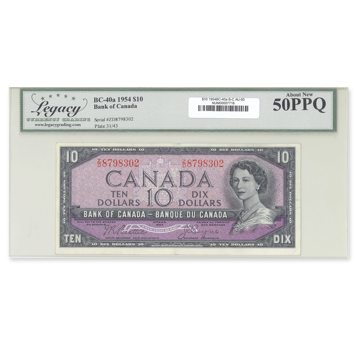 $10 1954 Modified Series BC-40a Beattie-Coyne Prefix Z/D Legacy AU-50