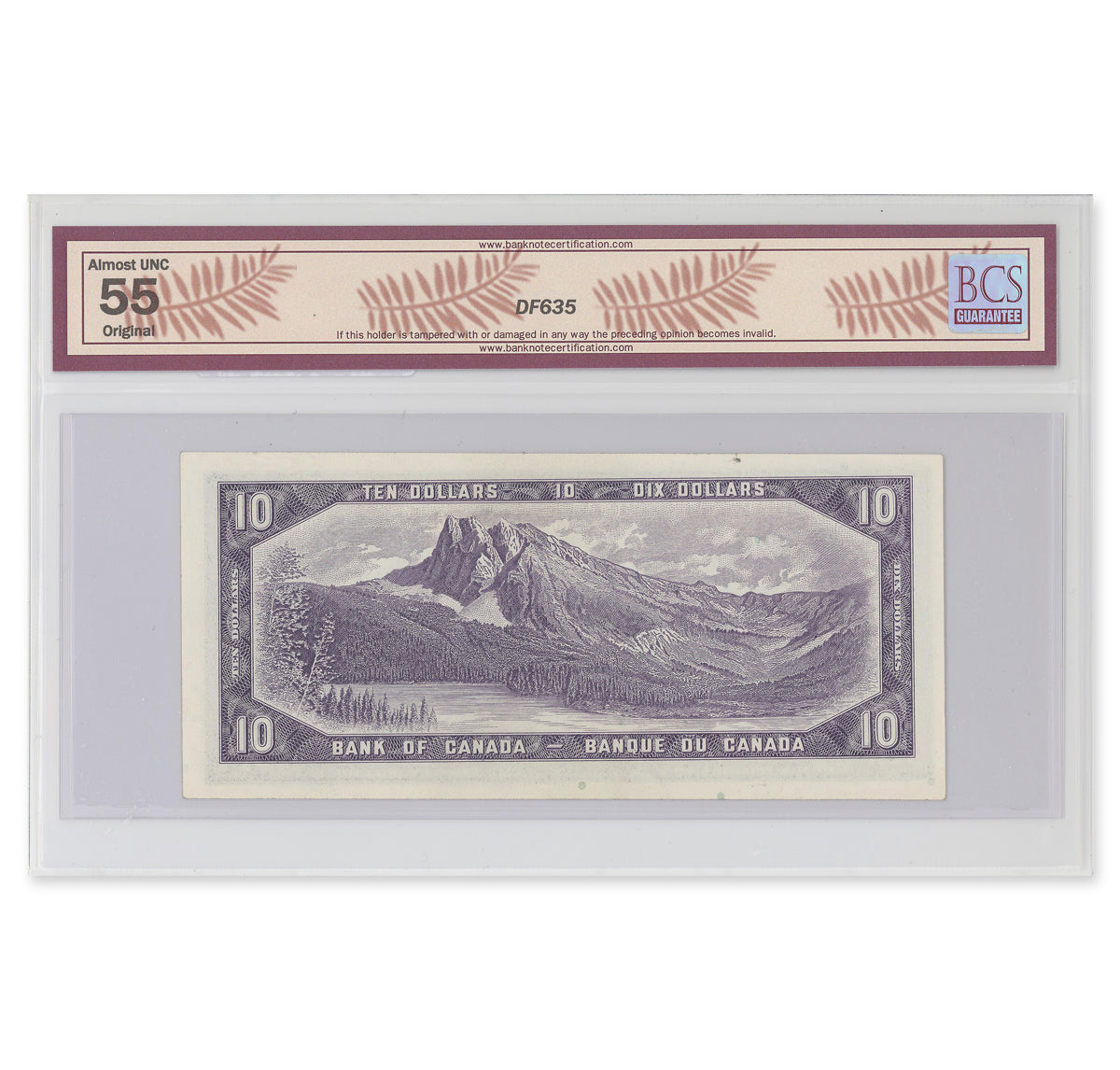 $10 1954 Modified Series BC-40b Beattie-Rasminsky Prefix S/V BCS AU-55