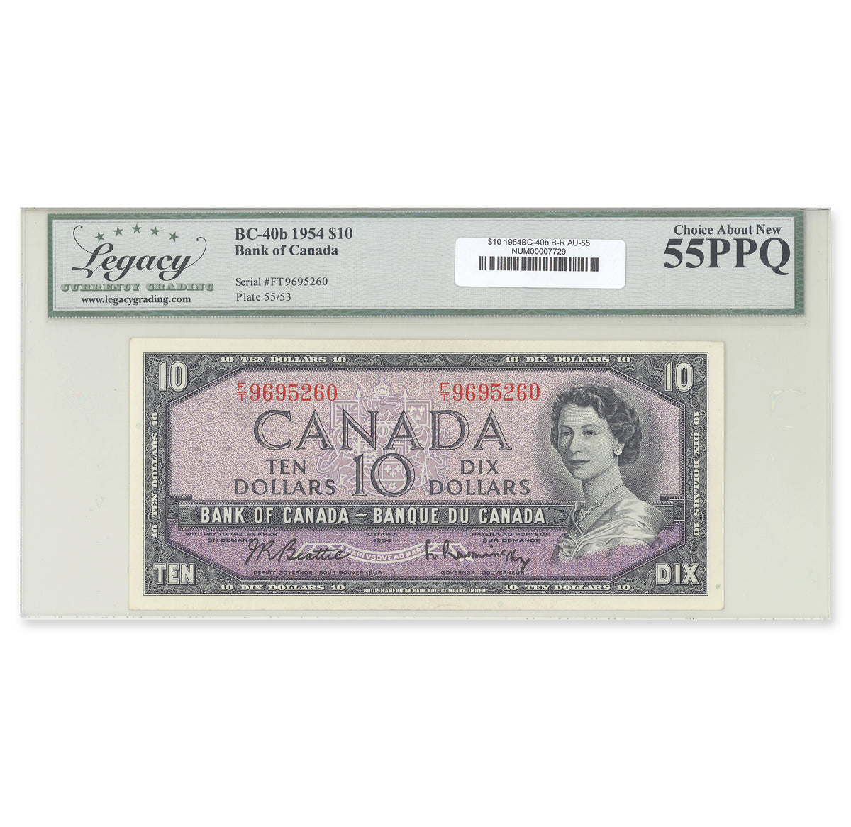 $10 1954 Modified Series BC-40b Beattie-Rasminsky Prefix F/T Legacy AU-55