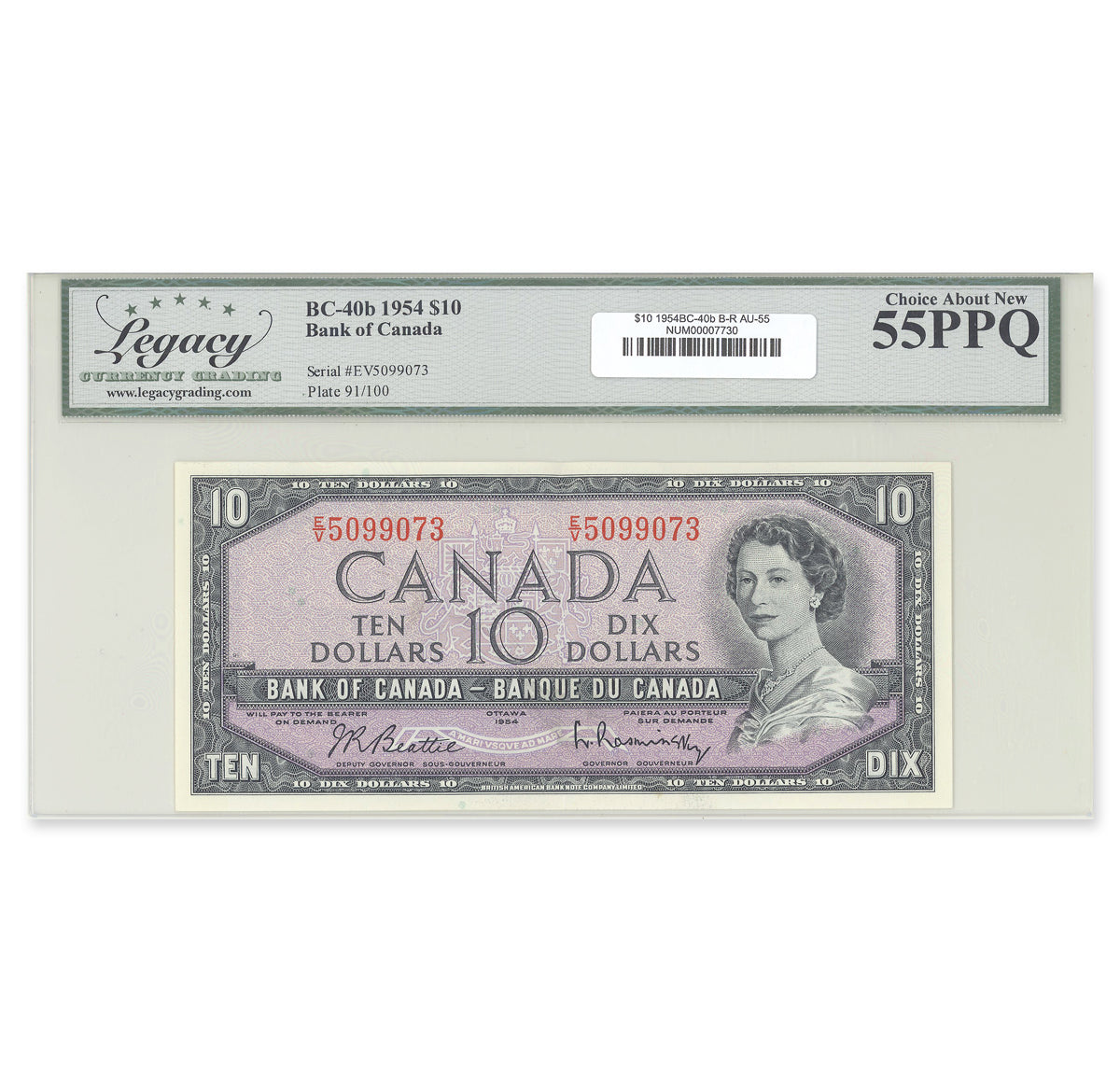 $10 1954 Modified Series BC-40b Beattie-Rasminsky Prefix E/V Legacy AU-55