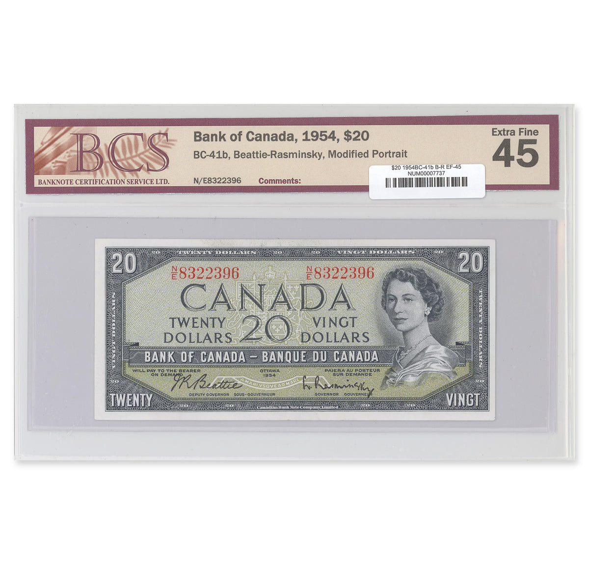$20 1954 Modified Series BC-41b Beattie-Rasminsky Prefix N/E BCS EF-45