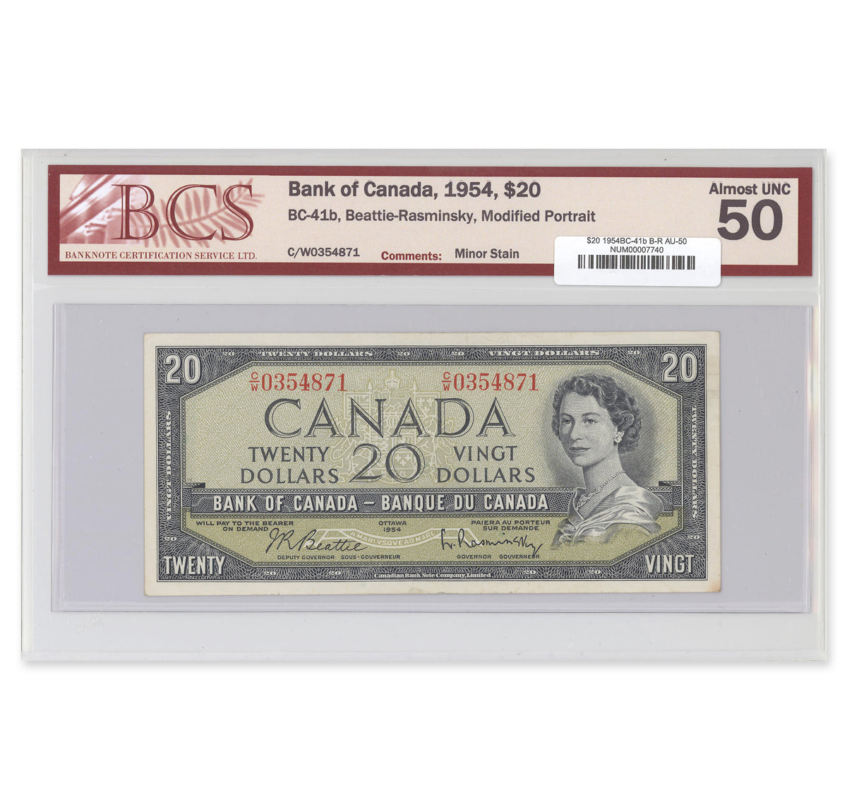 $20 1954 Modified Series BC-41b Beattie-Rasminsky Prefix C/W BCS AU-50