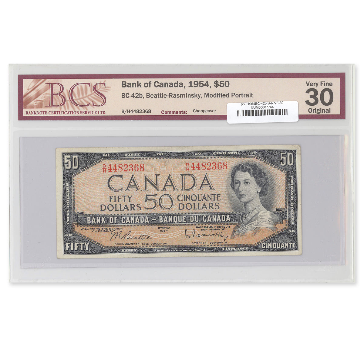 $50 1954 Modified Series BC-42b Beattie-Rasminsky Prefix B/H BCS VF-30