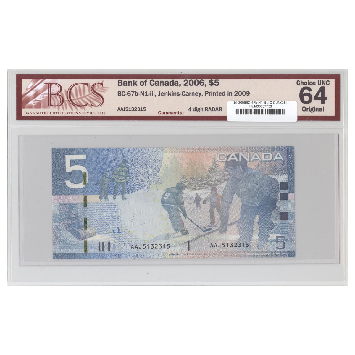 $5 2006 BC-67b-N1-iii Jenkins-Carney Prefix AAJ BCS CUNC-64