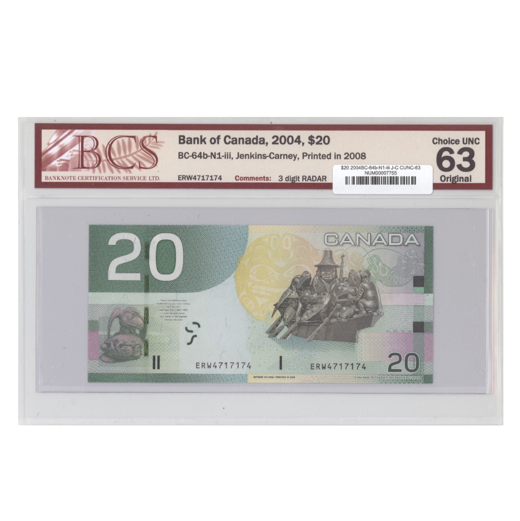 $20 2004 BC-64b-N1-iii Jenkins-Carney Prefix ERW BCS CUNC-63