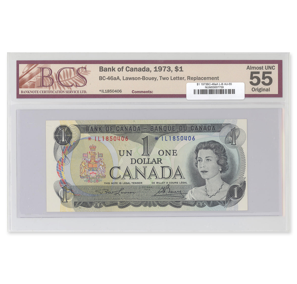 $1 1973 BC-46aA Lawson-Bouey Prefix *IL BCS AU-55