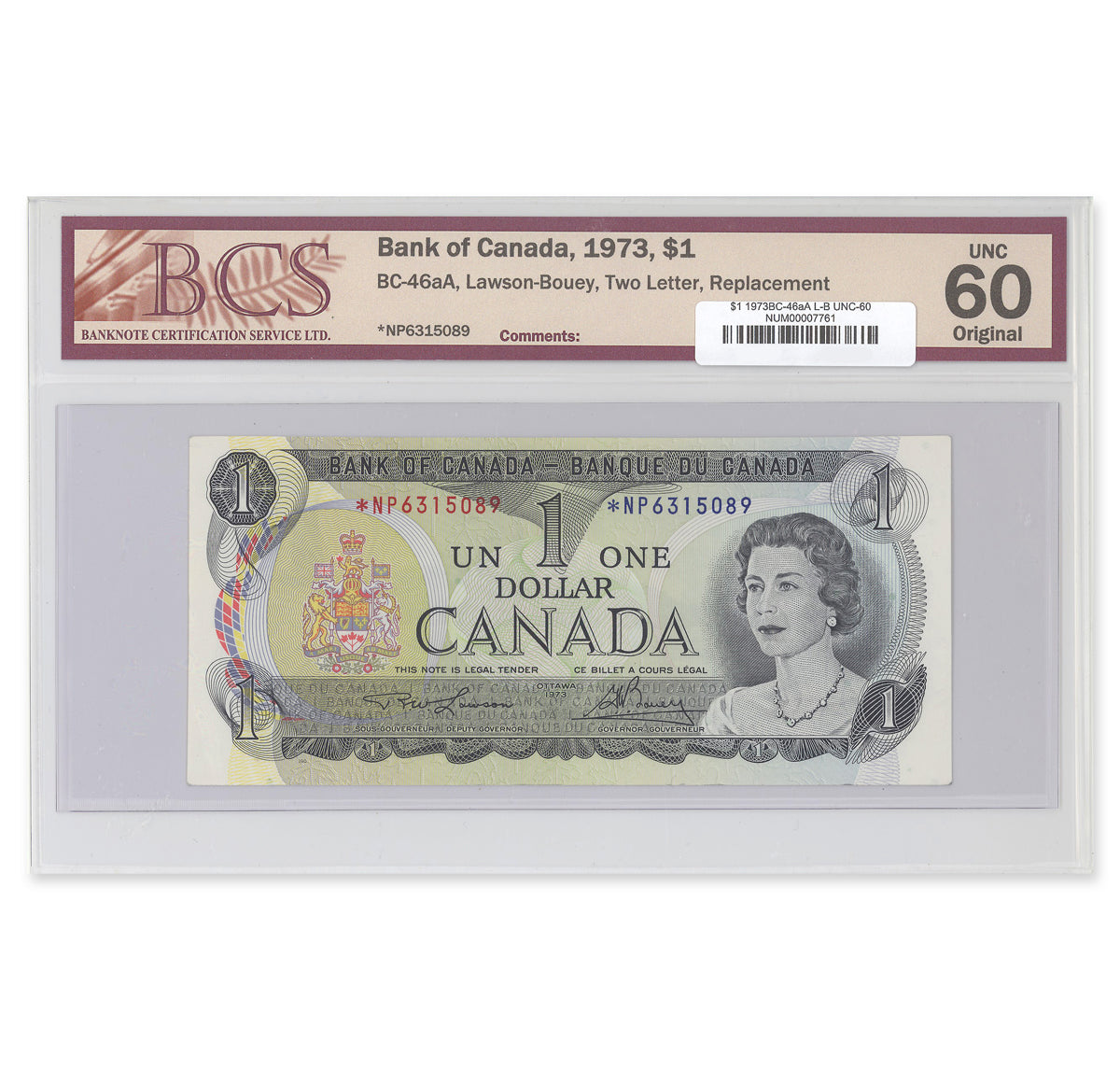 $1 1973 BC-46aA Lawson-Bouey Prefix *NP BCS UNC-60