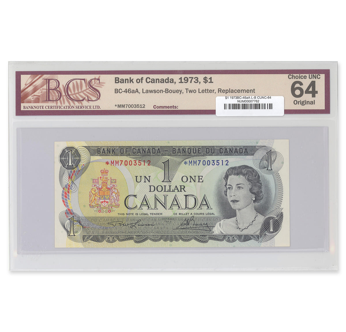 $1 1973 BC-46aA Lawson-Bouey Prefix *MM BCS CUNC-64