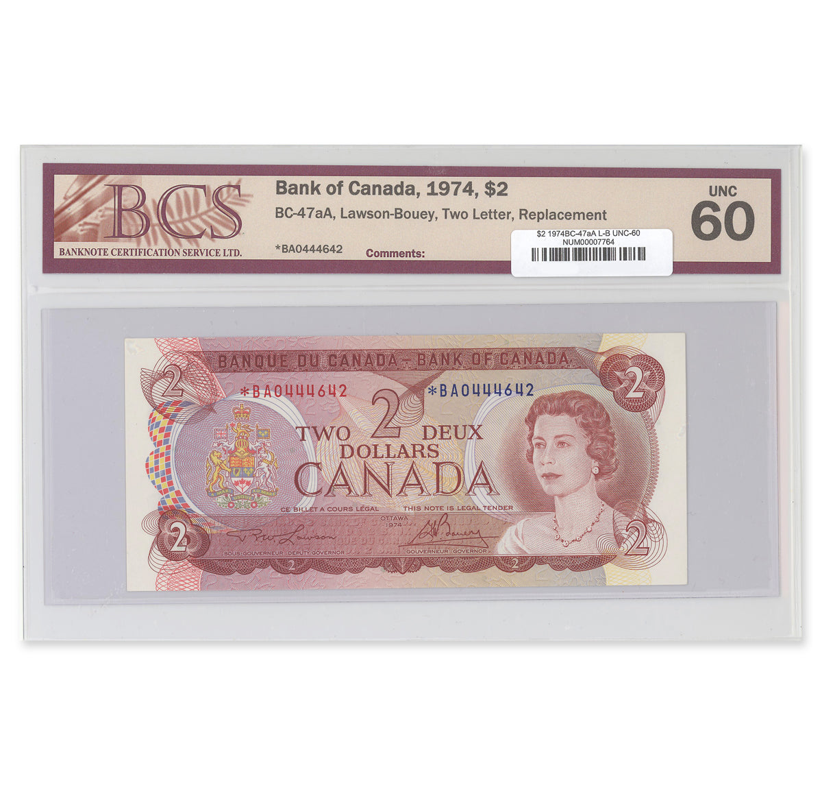 $2 1974 BC-47aA Lawson-Bouey Prefix *BA BCS UNC-60