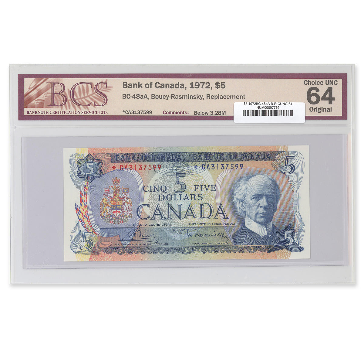 $5 1972 BC-48aA Bouey-Rasminsky Prefix *CA BCS CUNC-64