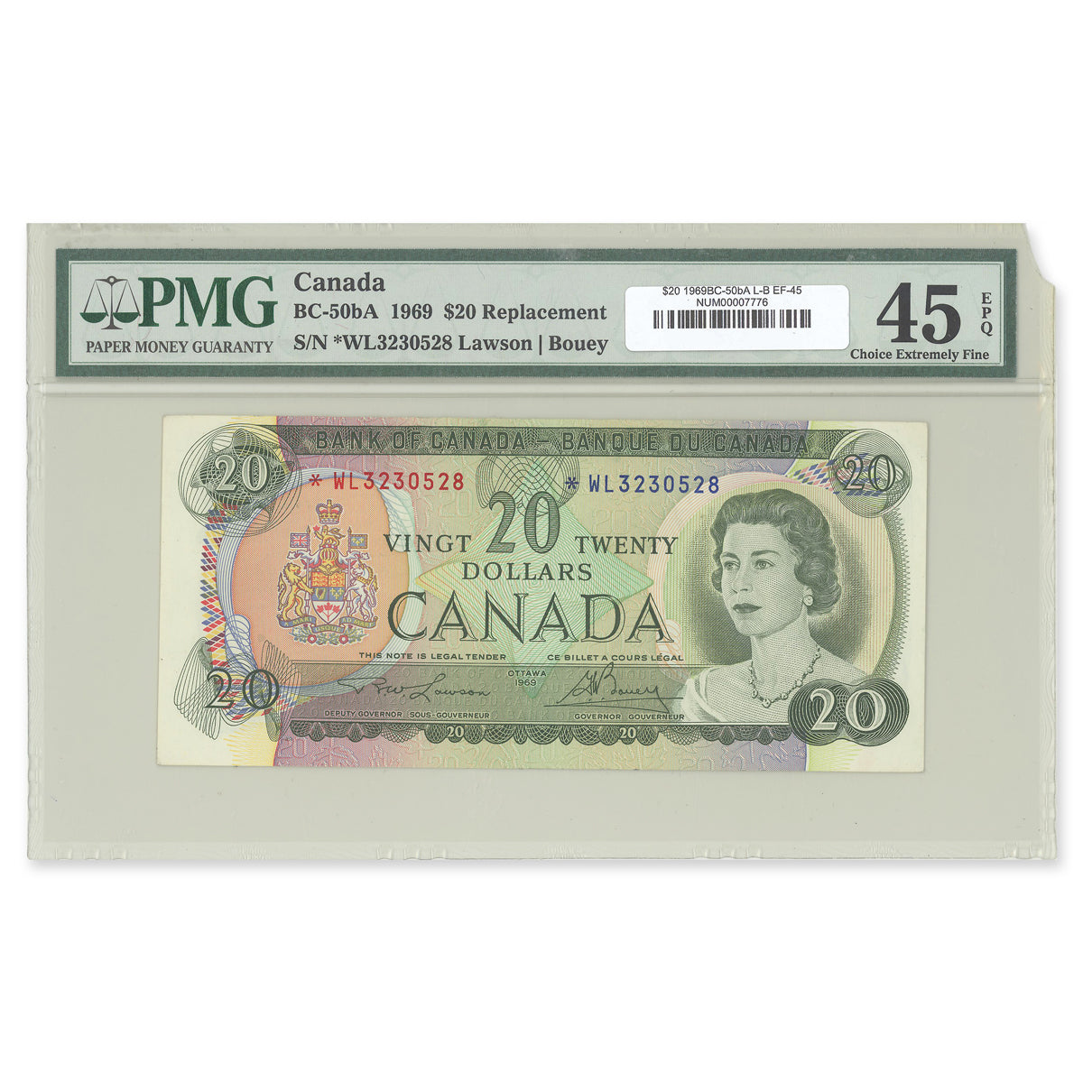 $20 1969 BC-50bA Lawson-Bouey Prefix *WL PMG EF-45