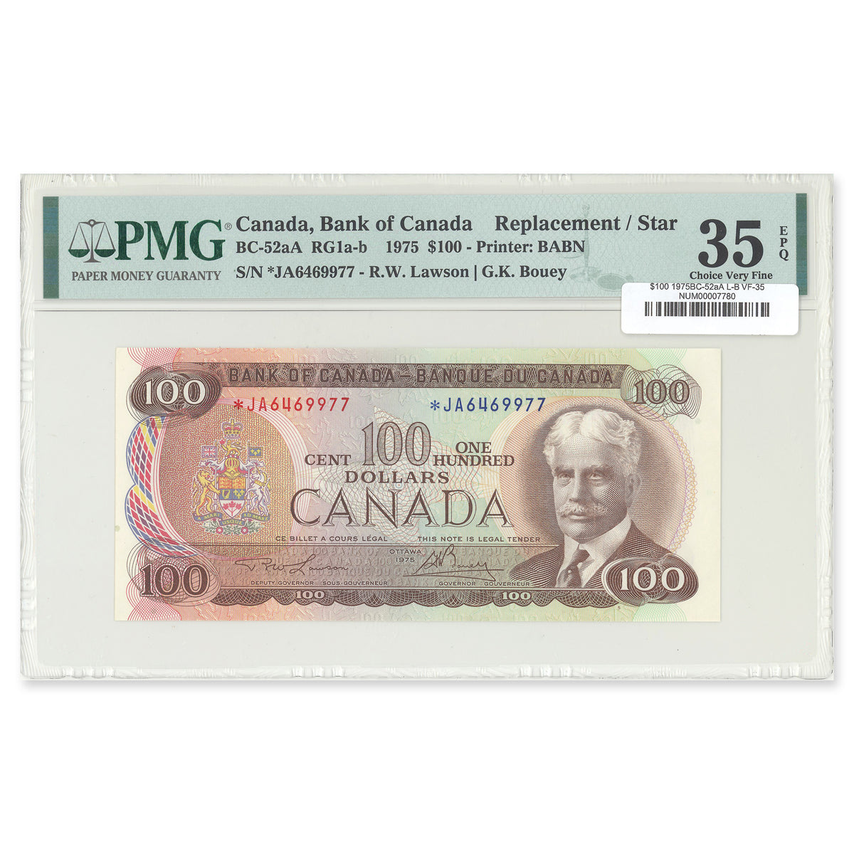 $100 1975 BC-52aA Lawson-Bouey Prefix *JA PMG VF-35