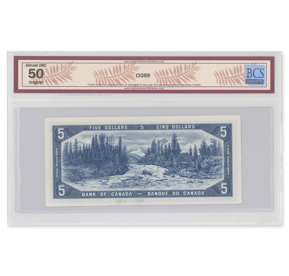 $5 1954 Modified Series BC-39bA Beattie-Rasminsky Prefix *R/C BCS AU-50