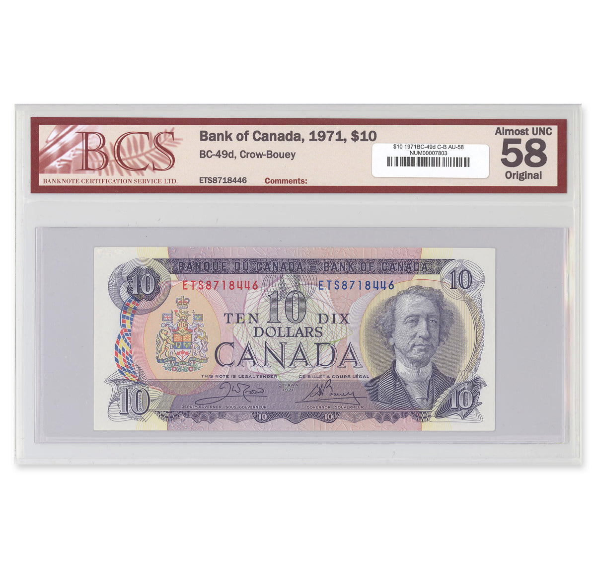 $10 1971 BC-49d Crow-Bouey Prefix ETS BCS AU-58