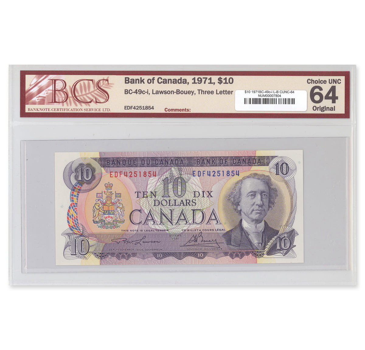 $10 1971 BC-49c-i Lawson-Bouey Prefix EDF BCS CUNC-64