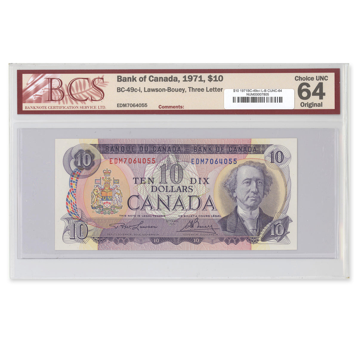 $10 1971 BC-49c-i Lawson-Bouey Prefix EDM BCS CUNC-64