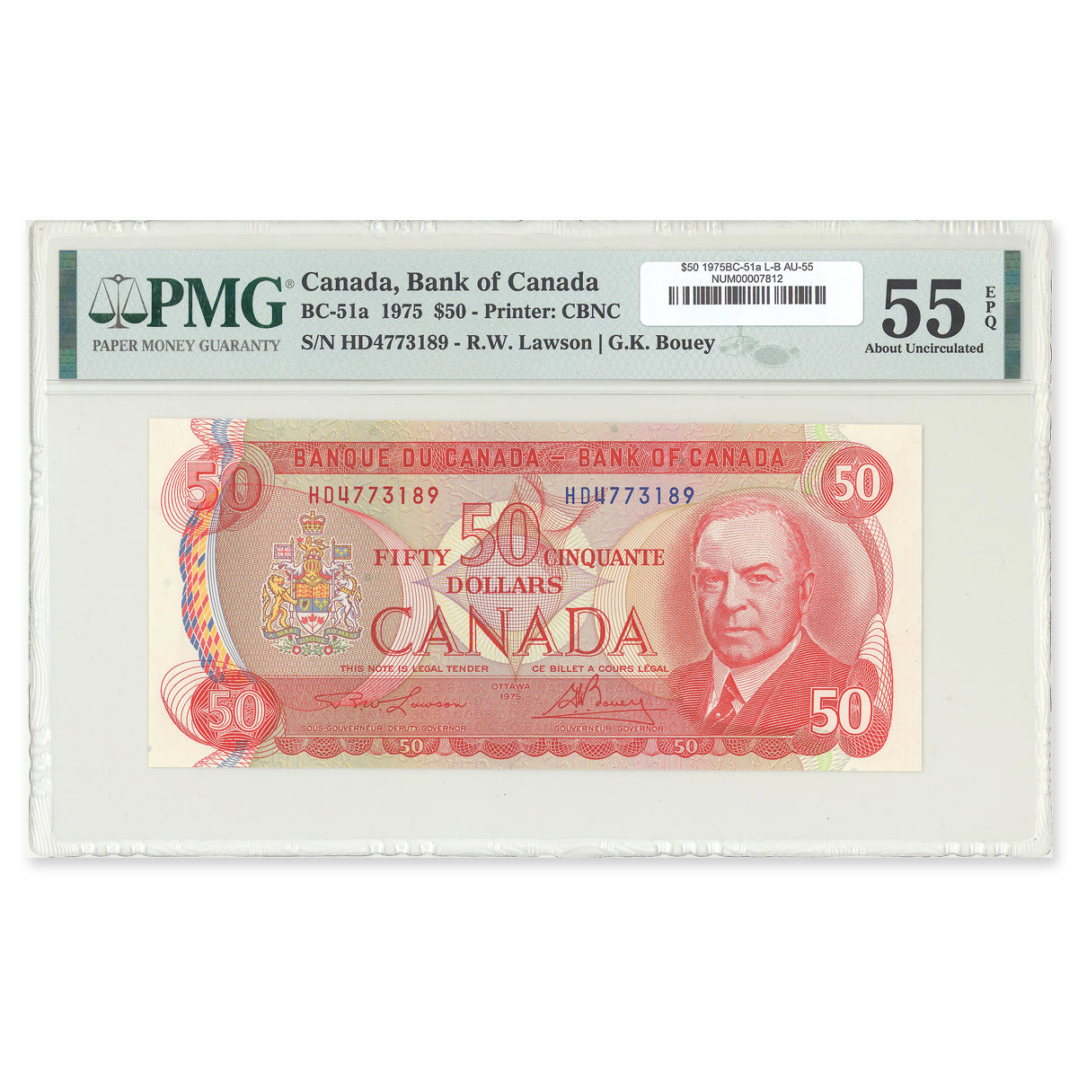 $50 1975 BC-51a Lawson-Bouey Prefix HD PMG AU-55
