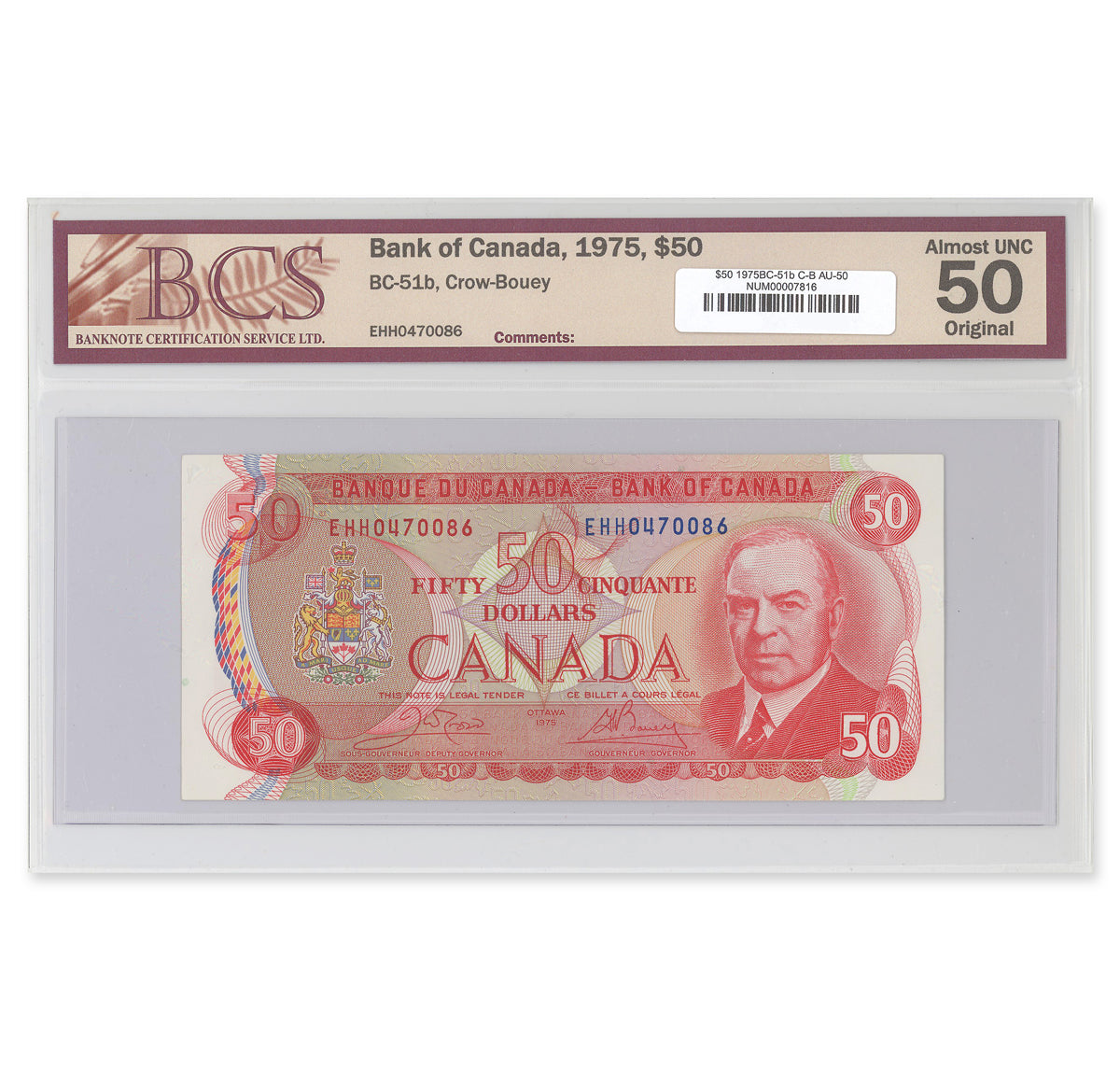 $50 1975 BC-51b Crow-Bouey Prefix EHH BCS AU-50