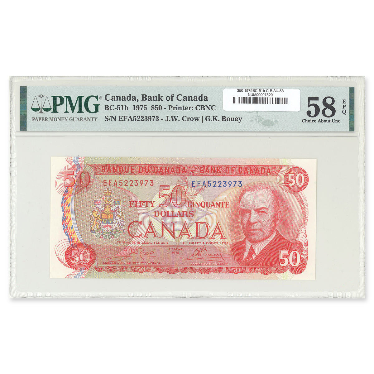 $50 1975 BC-51b Crow-Bouey Prefix EFA PMG AU-58