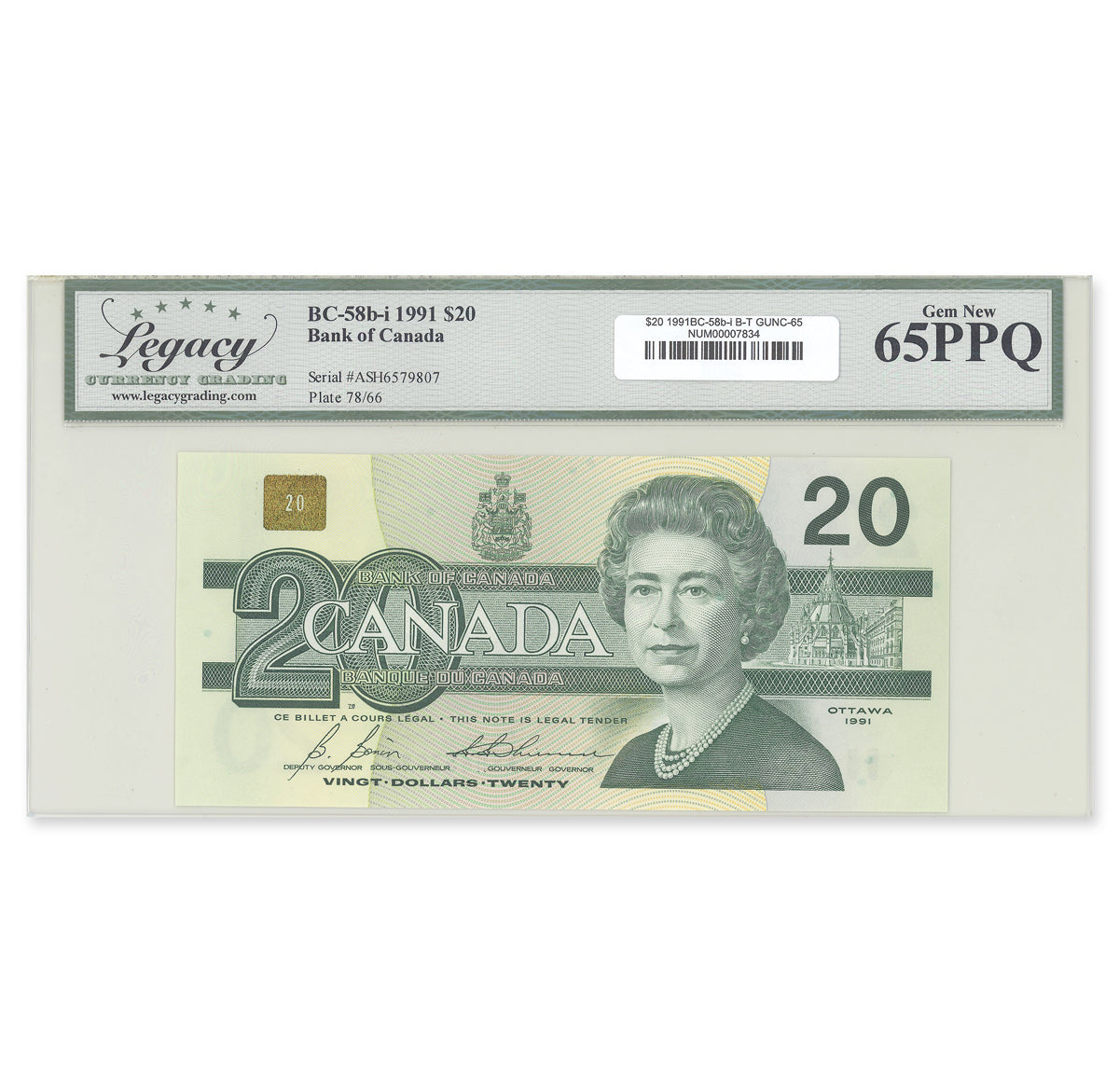 $20 1991 BC-58b-i Bonin-Thiessen Prefix ASH Legacy GUNC-65