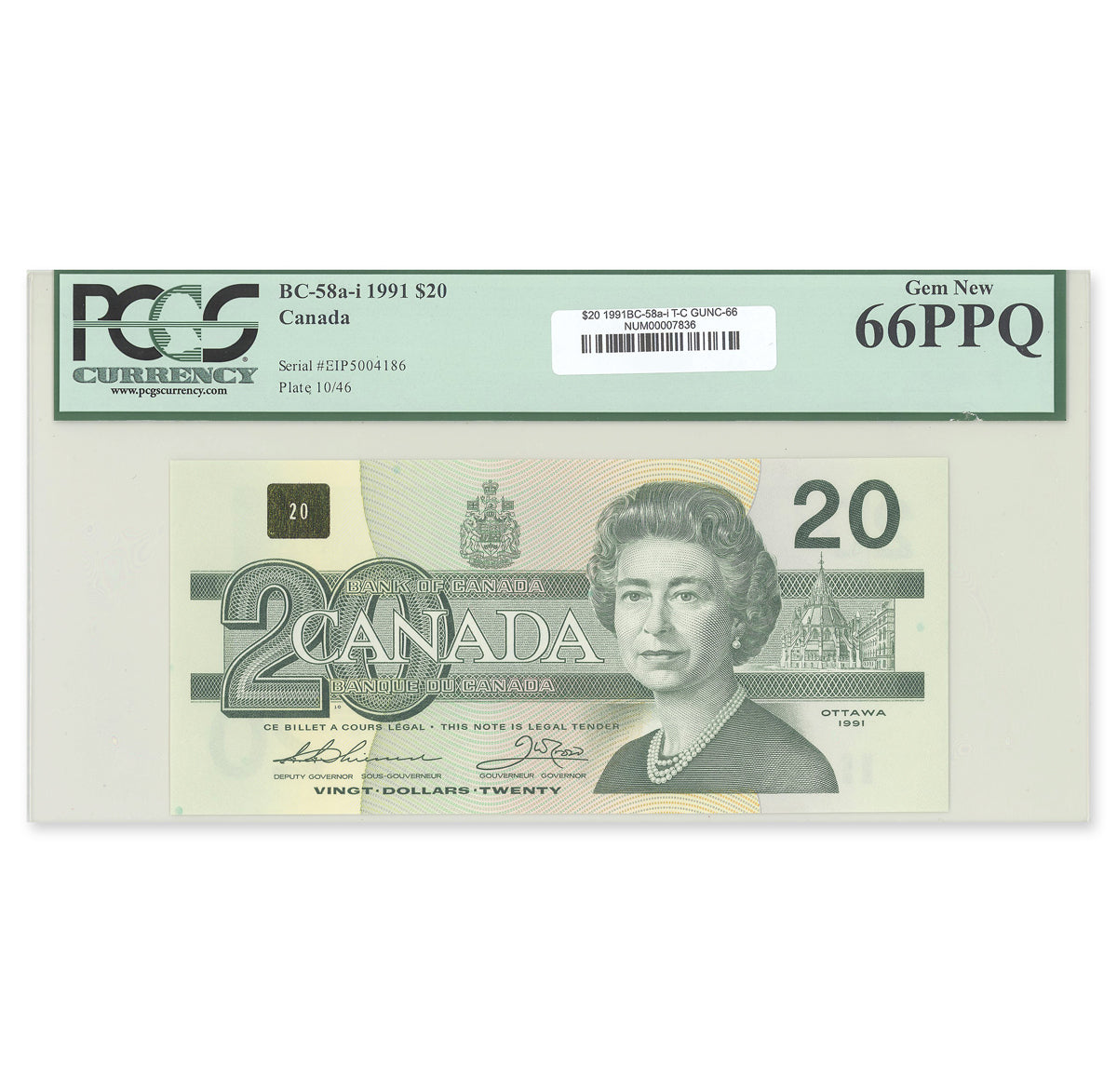 $20 1991 BC-58a-i Thiessen-Crow Prefix EIP PCGS GUNC-66