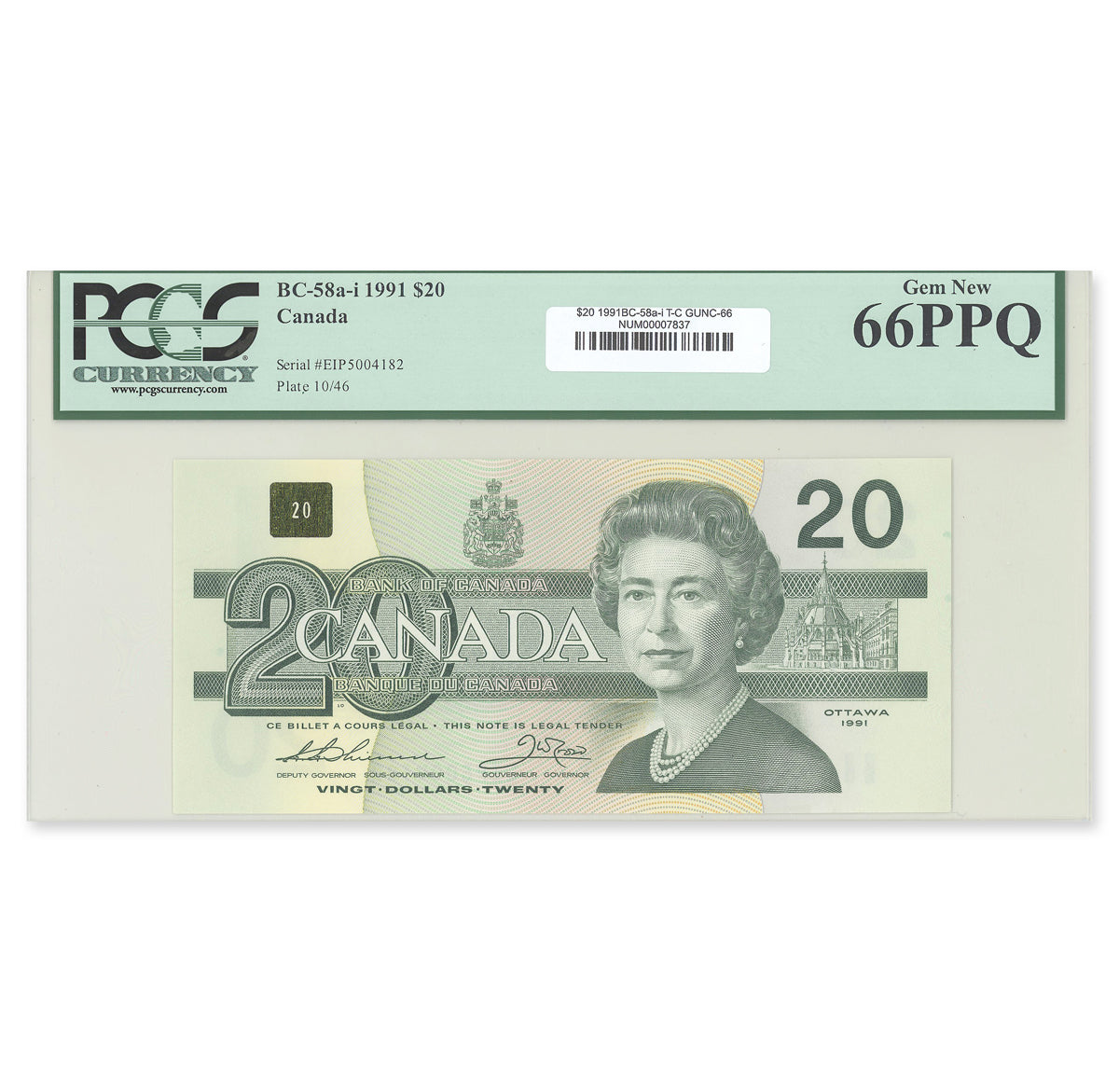 $20 1991 BC-58a-i Thiessen-Crow Prefix EIP PCGS GUNC-66