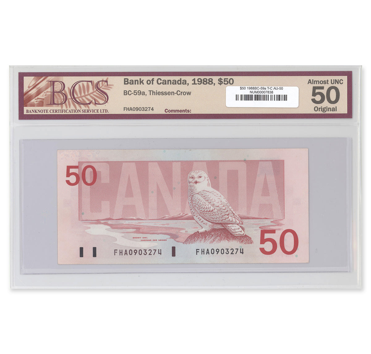 $50 1988 BC-59a Thiessen-Crow Prefix FHA BCS AU-50