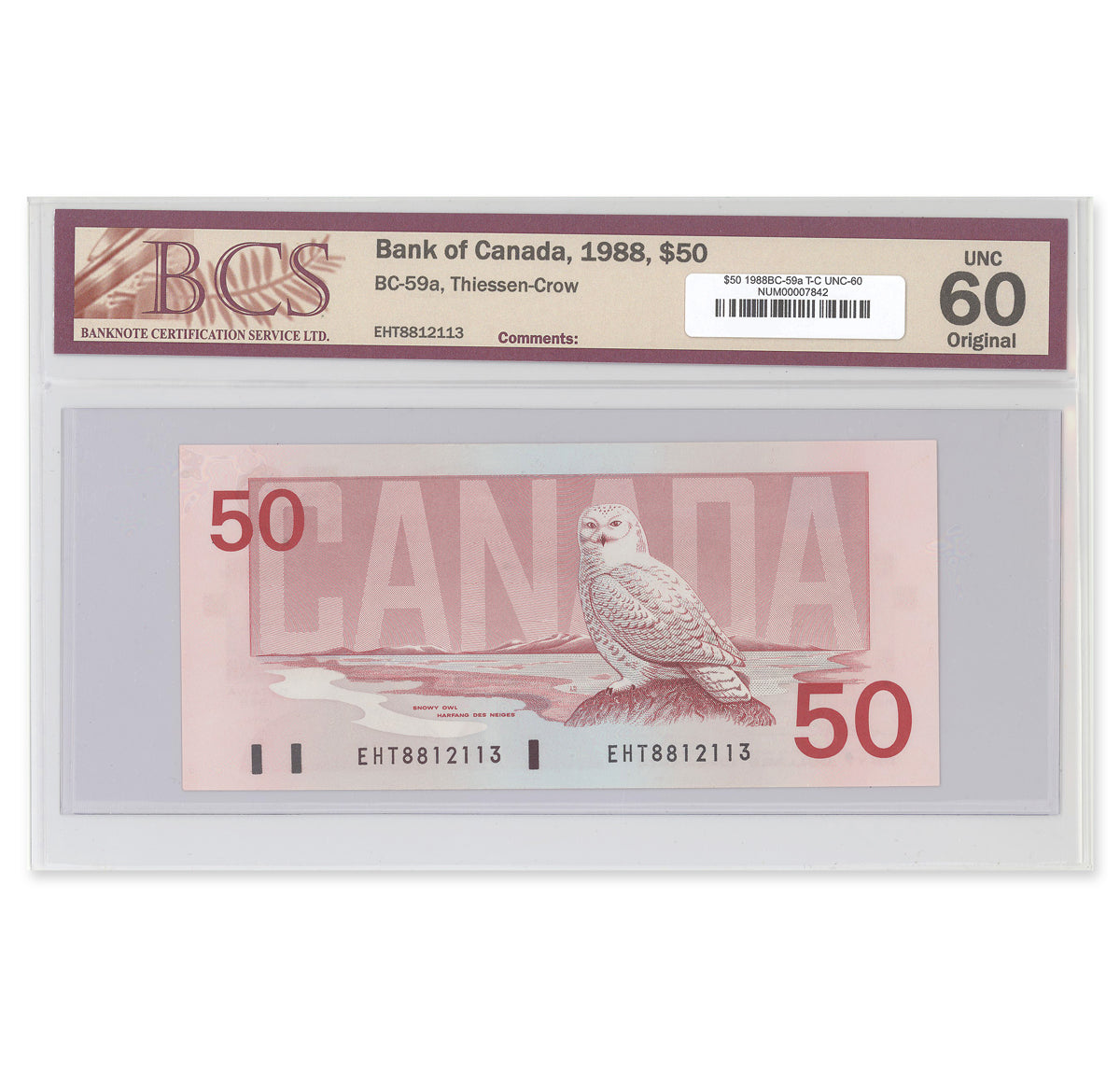 $50 1988 BC-59a Thiessen-Crow Prefix EHT BCS UNC-60