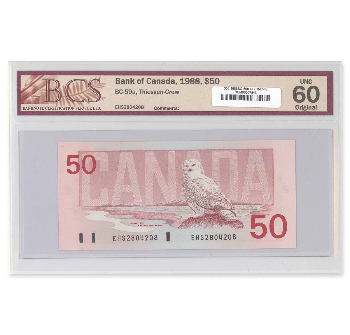 $50 1988 BC-59a Thiessen-Crow Prefix EHS BCS UNC-60