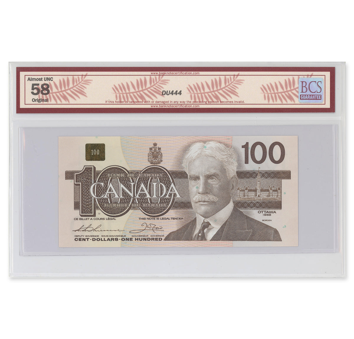 $100 1988 BC-60a-i Thiessen-Crow Prefix BJB BCS AU-58