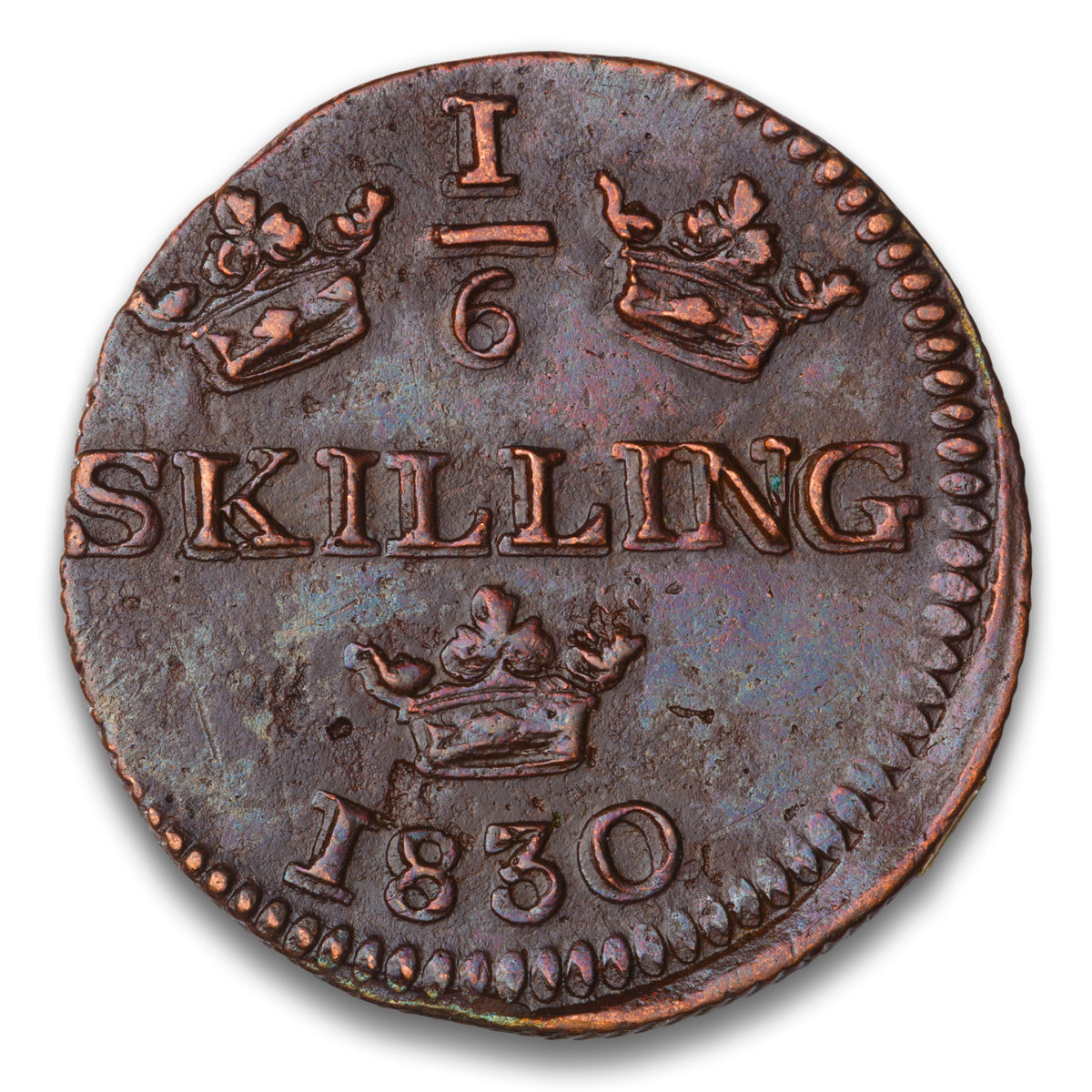 Sweden reeded edge Base 1/6 Skilling 1830
