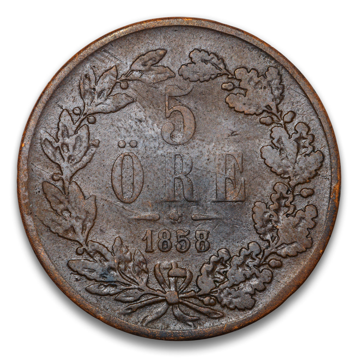 8 over 7 Sweden Base 5 Ore 1858