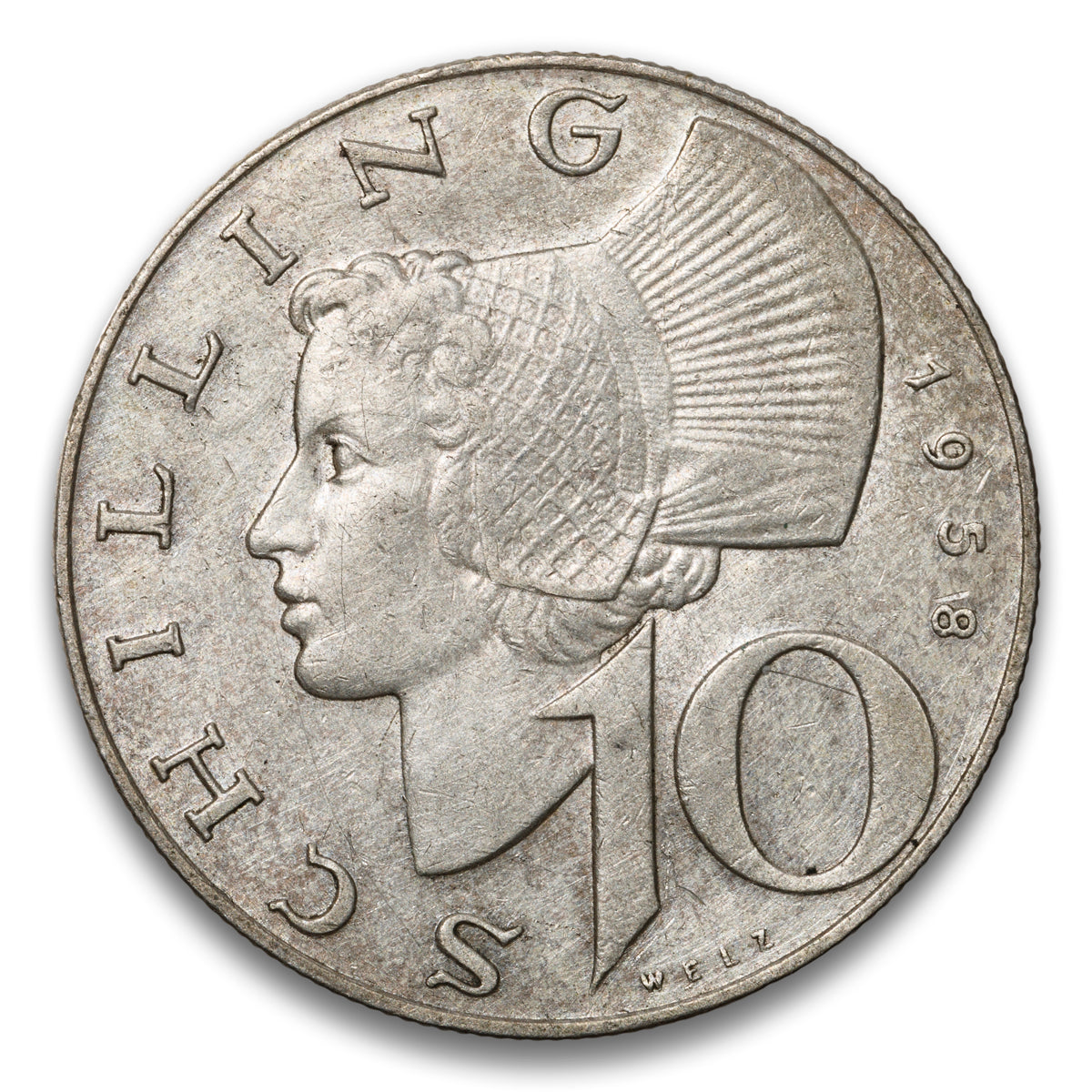 Austria Silver 10 Schilling 1958