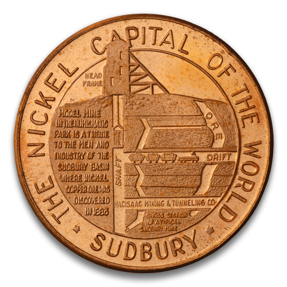 Model Mine - Cu Canada Centennial Numismatic Park - Sudbury, ON Base medal 1965