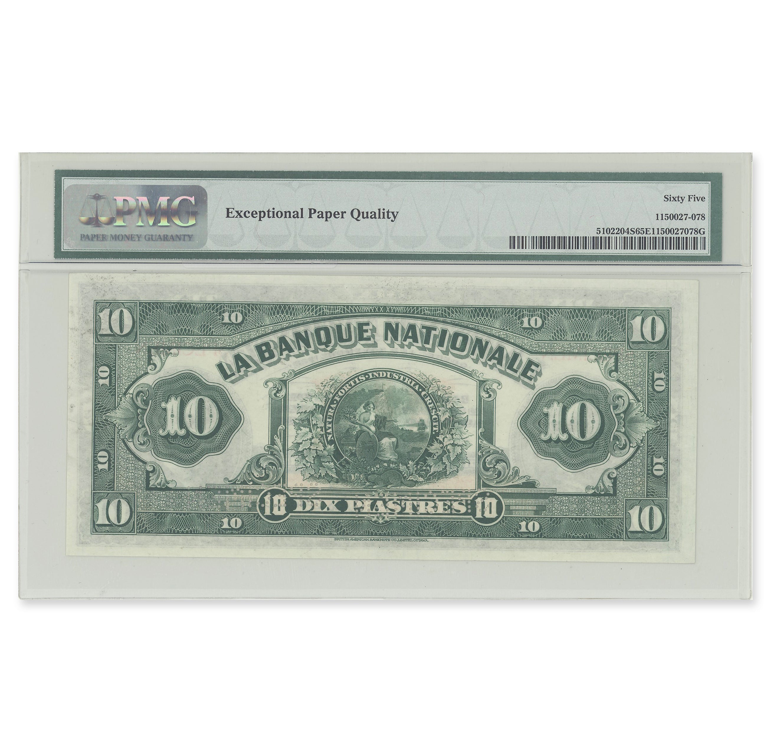 $10 1922 510-22-04S Specimen Specimen Le Banque Nationale PMG GUNC-65