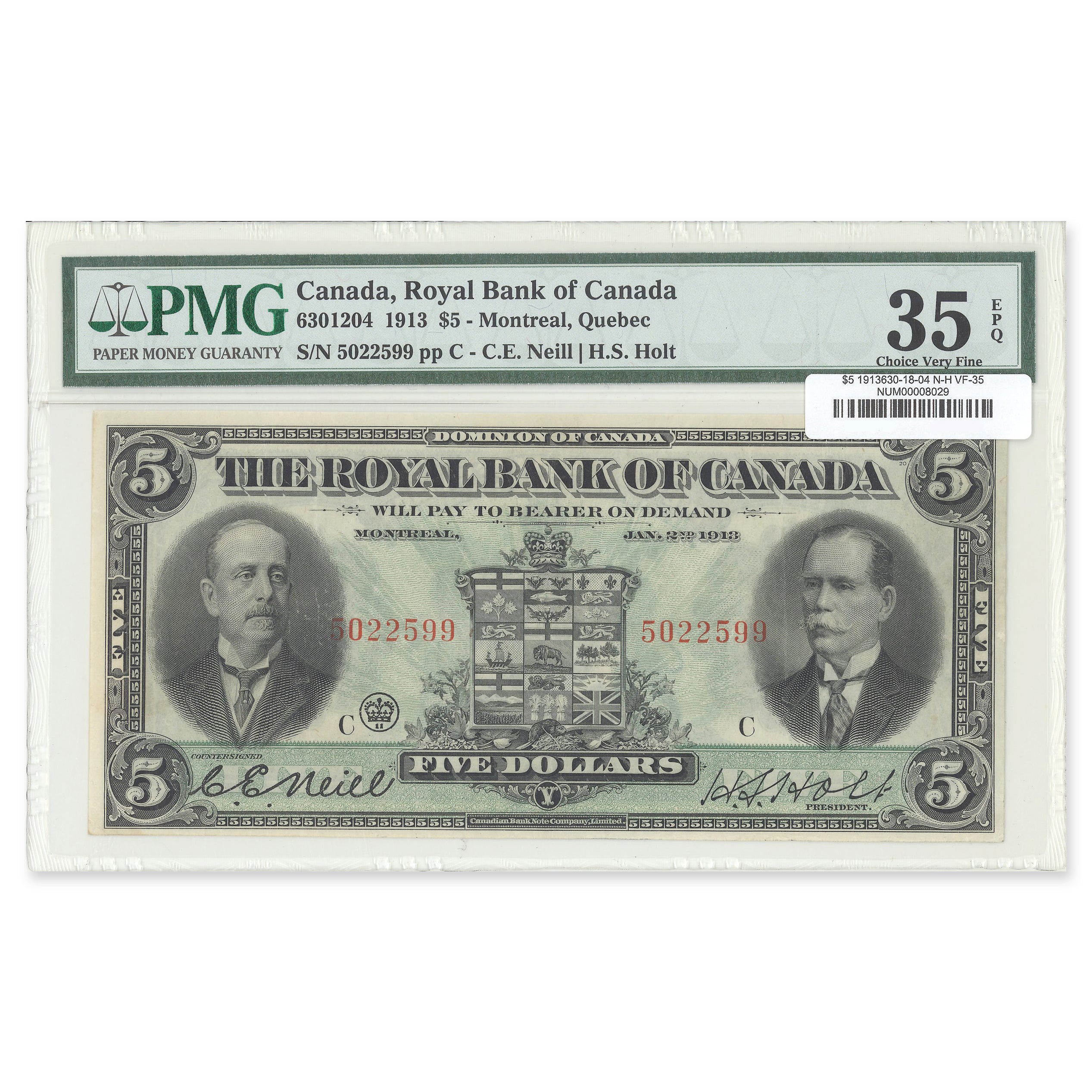 $5 1913 630-18-04 Royal Bank of Canada Neill-Holt PMG VF-35