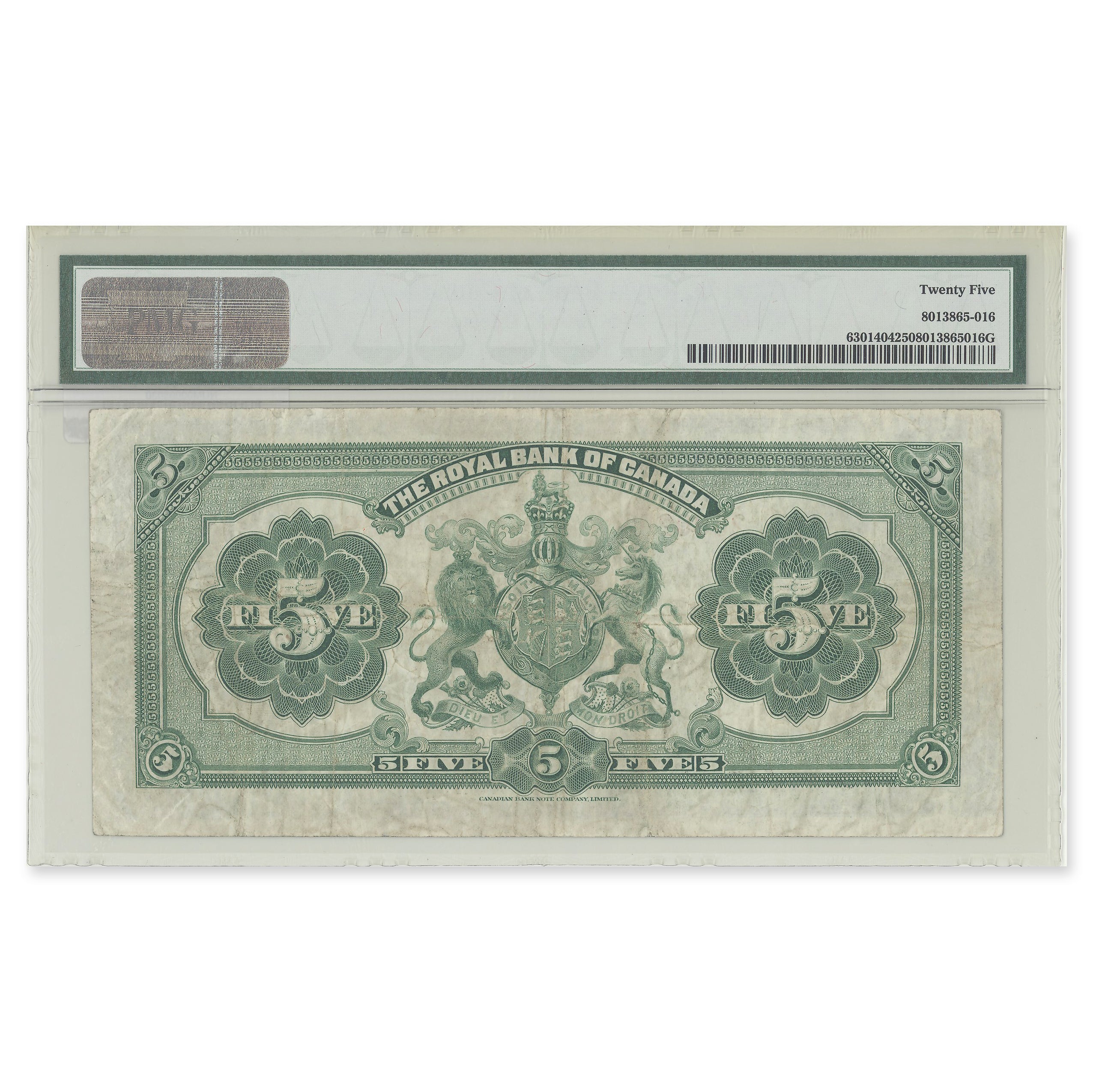 $5 1927 630-14-04 Royal Bank of Canada Wilson-Holt PMG VF-25