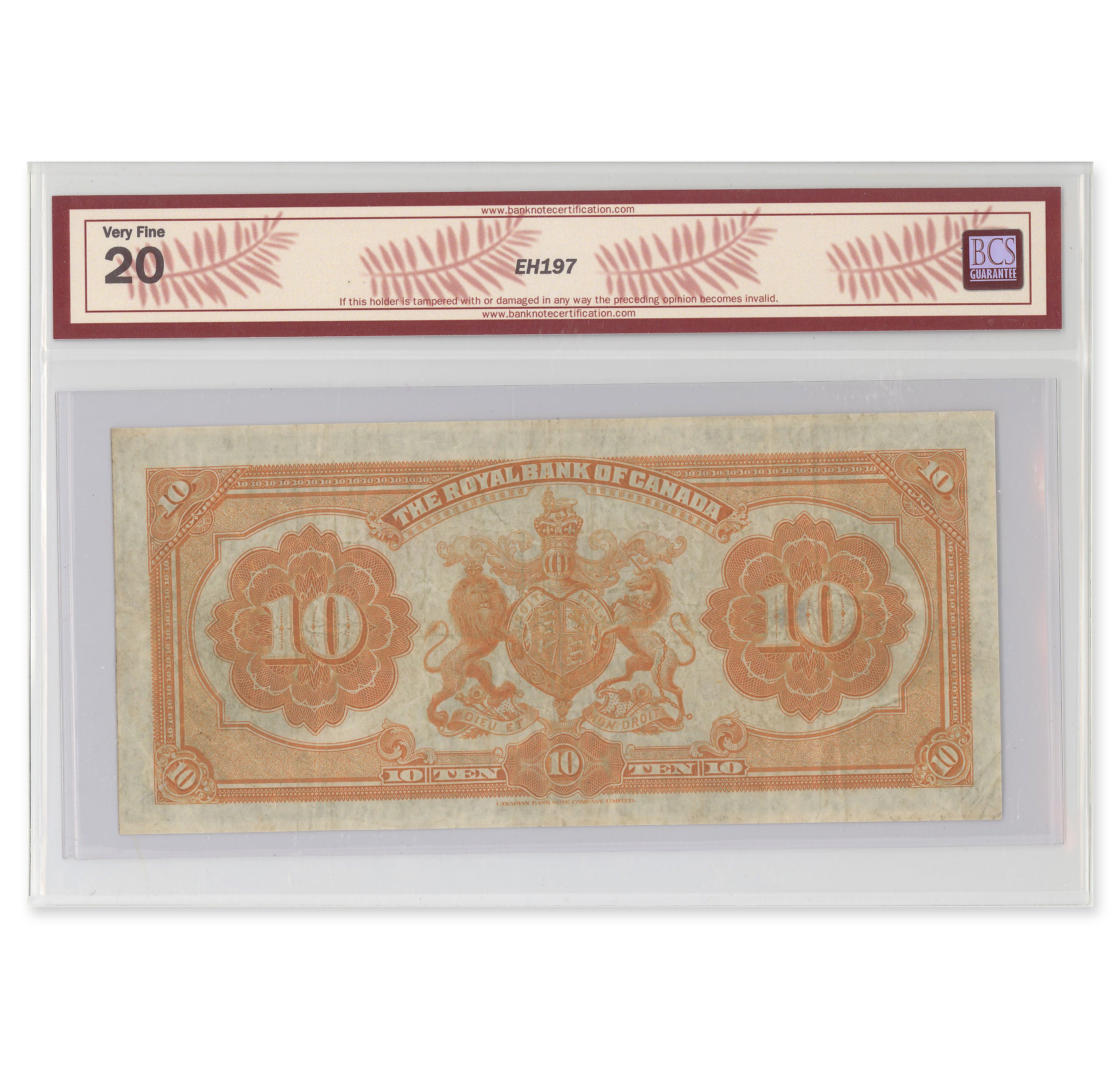 $10 1927 630-14-08 Royal Bank of Canada Wilson-Holt BCS VF-20