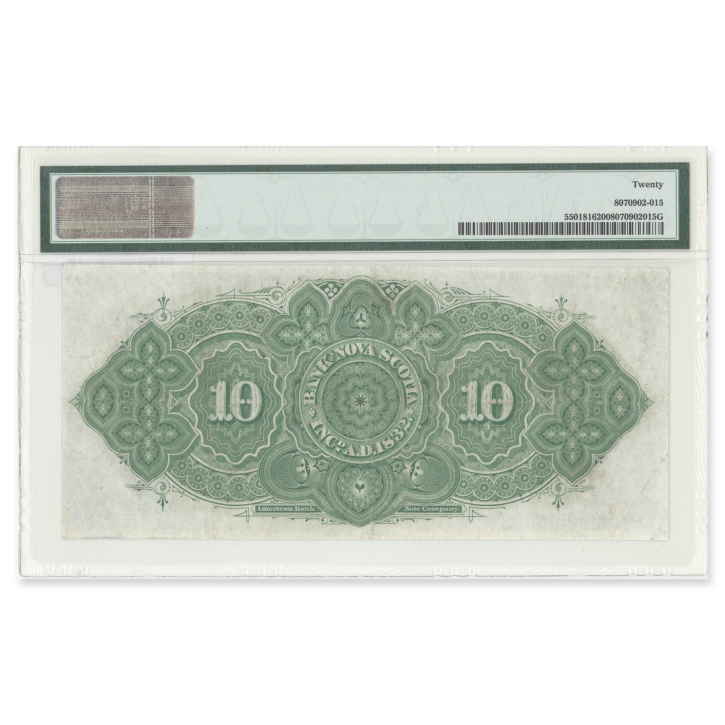 $10 1919 550-18-16 Bank of Nova Scotia Richardson-Archibald PMG VF-20