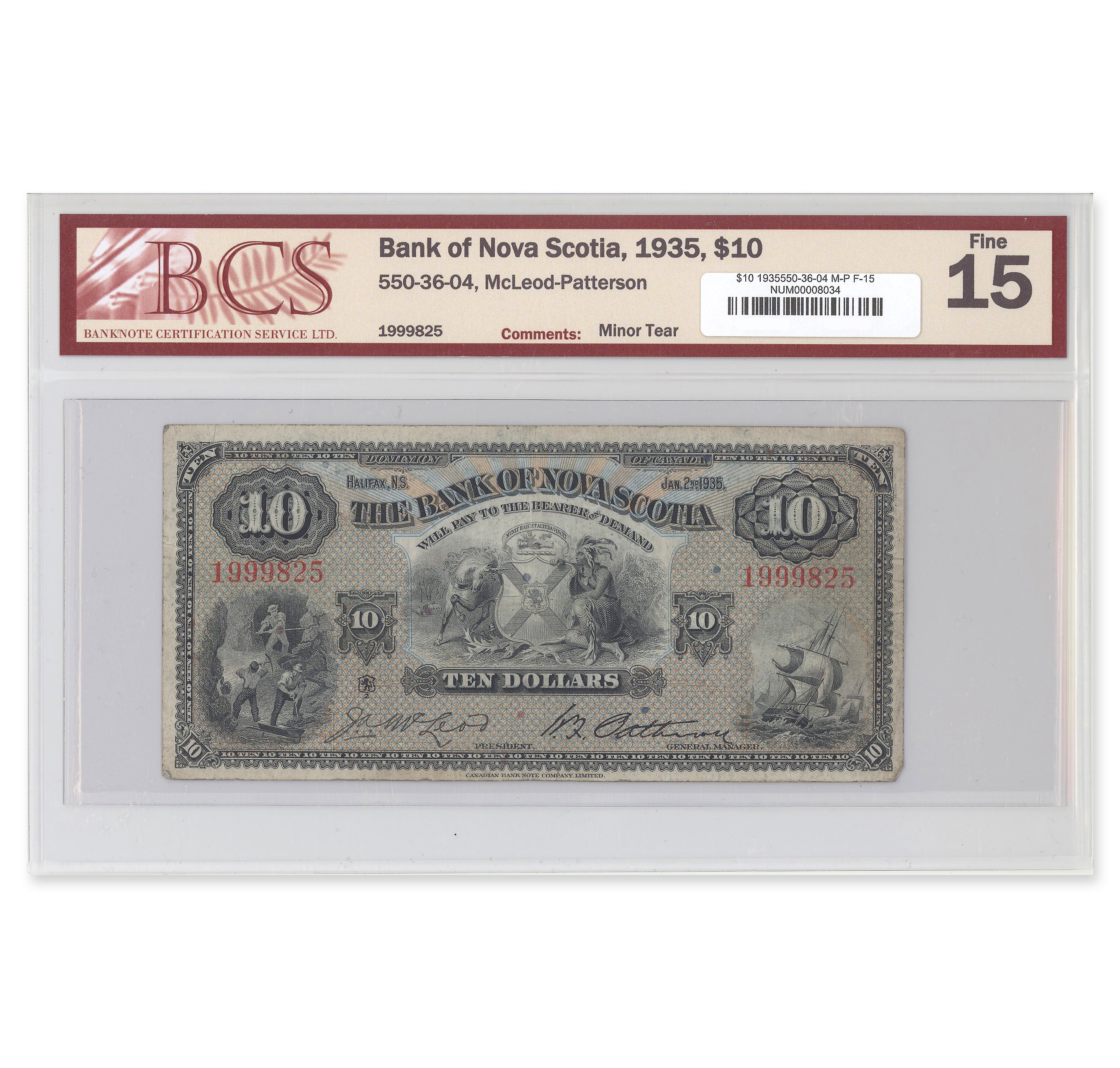 $10 1935 550-36-04 Bank of Nova Scotia McLeod-Patterson BCS F-15